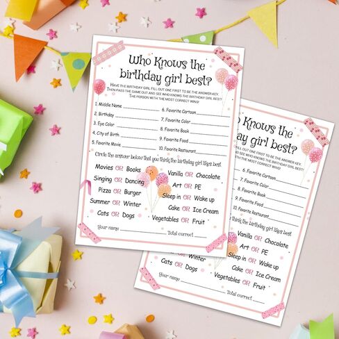 20 قطعة من بطاقات الألعاب الأفضل من Who Knows The Birth Girl - مجموعة بطاقات ألعاب أنشطة حفلات أعياد الميلاد والأنشطة والأفكار ذات الطابع البناتي - للأطفال أو المراهقين - مستلزمات أعياد ميلاد البنات والأنشطة والديكورات in Saudi Arabia