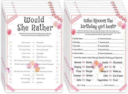 20 Pieces Who Knows The Birthday Girl Best Game Cards - Birthday Party Activity Game Card Set Girly Themed Party Activity and Idea - for Child or Teen - Girl Birthday Supplies, Activity, Decorations in Kuwait