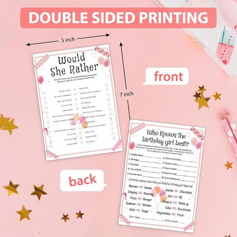 20 Pieces Who Knows The Birthday Girl Best Game Cards - Birthday Party Activity Game Card Set Girly Themed Party Activity and Idea - for Child or Teen - Girl Birthday Supplies, Activity, Decorations in Kuwait