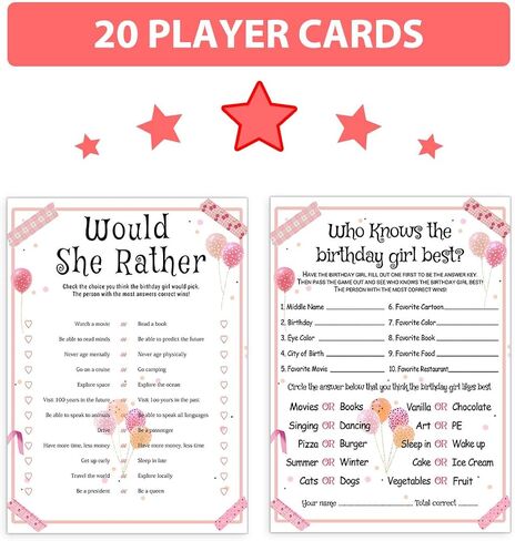 20 Pieces Who Knows The Birthday Girl Best Game Cards - Birthday Party Activity Game Card Set Girly Themed Party Activity and Idea - for Child or Teen - Girl Birthday Supplies, Activity, Decorations in Kuwait