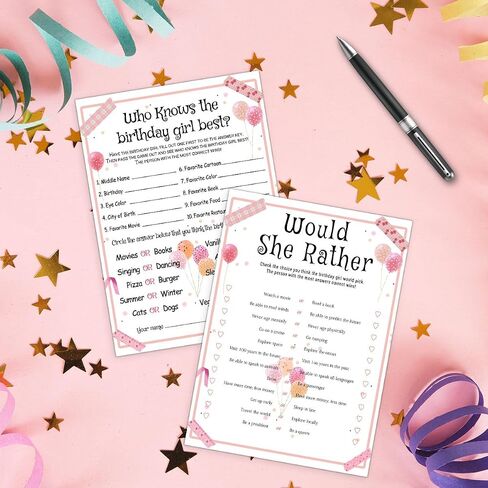 20 Pieces Who Knows The Birthday Girl Best Game Cards - Birthday Party Activity Game Card Set Girly Themed Party Activity and Idea - for Child or Teen - Girl Birthday Supplies, Activity, Decorations in Kuwait