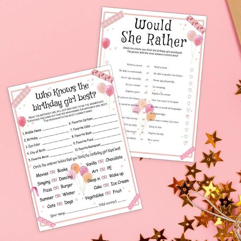 20 Pieces Who Knows The Birthday Girl Best Game Cards - Birthday Party Activity Game Card Set Girly Themed Party Activity and Idea - for Child or Teen - Girl Birthday Supplies, Activity, Decorations in Kuwait