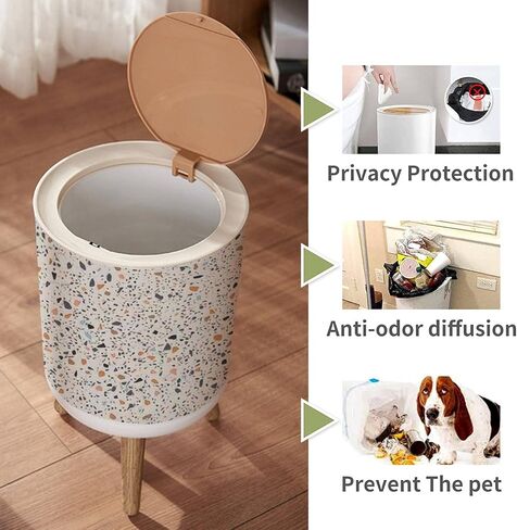 سلة مهملات صغيرة مع غطاء للحمام والمطبخ والمكتب والحفاضات وأرضية تيرازو وملمس سلس من النوع الإيطالي والأرضيات البندقية المقاومة للكلاب وسلة النفايات ديكور لطيف، 8.66 × 14.3 بوصة in Kuwait
