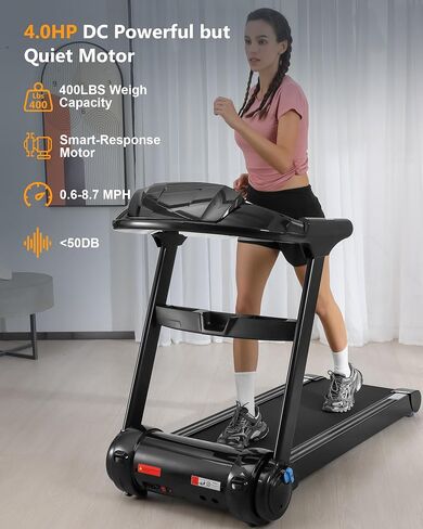 GARVEE 4.0 HP Folding Treadmill, [Max 400 LBS] [No Assembly] [0.6-8.7 MPH] Heavy Duty Treadmill for Running Walking, Foldable Treadmill with LCD Monitor & Pulse Detection for Office Home Workout in Saudi Arabia