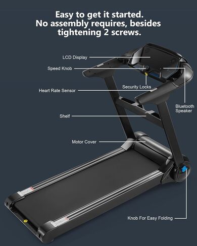 GARVEE 4.0 HP Folding Treadmill, [Max 400 LBS] [No Assembly] [0.6-8.7 MPH] Heavy Duty Treadmill for Running Walking, Foldable Treadmill with LCD Monitor & Pulse Detection for Office Home Workout in Saudi Arabia