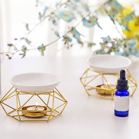 حامل شموع معدني للشاي الخفيف، موقد الزيوت العطرية من السيراميك، موزع روائح شمع رقيق يذوب العطر لديكور غرفة النوم المنزلية in Kuwait