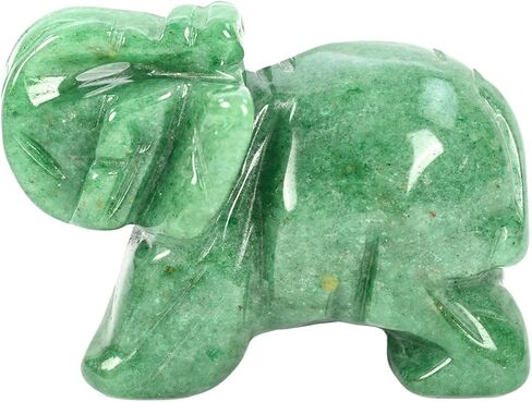 WHAL&YUNE تمثال فيل أفينتورين أخضر من الكريستال الطبيعي منحوتة من الأحجار الكريمة للمنزل والمكتب فنغ شوي ديكور هدية محظوظة - 1.5 بوصة in Kuwait