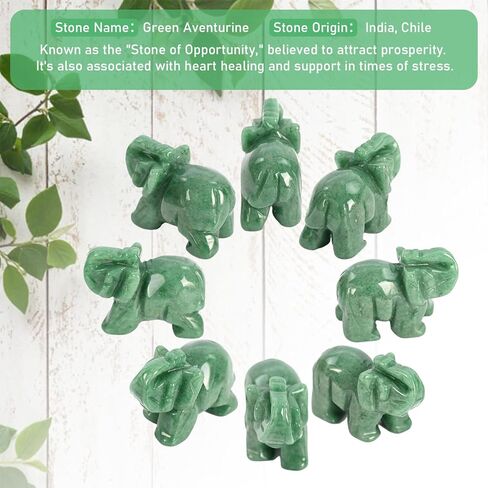 WHAL&YUNE تمثال فيل أفينتورين أخضر من الكريستال الطبيعي منحوتة من الأحجار الكريمة للمنزل والمكتب فنغ شوي ديكور هدية محظوظة - 1.5 بوصة in Kuwait