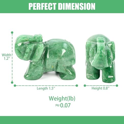 WHAL&YUNE تمثال فيل أفينتورين أخضر من الكريستال الطبيعي منحوتة من الأحجار الكريمة للمنزل والمكتب فنغ شوي ديكور هدية محظوظة - 1.5 بوصة in Kuwait