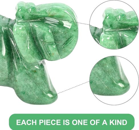 WHAL&YUNE تمثال فيل أفينتورين أخضر من الكريستال الطبيعي منحوتة من الأحجار الكريمة للمنزل والمكتب فنغ شوي ديكور هدية محظوظة - 1.5 بوصة in Kuwait