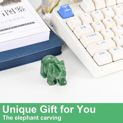 WHAL&YUNE تمثال فيل أفينتورين أخضر من الكريستال الطبيعي منحوتة من الأحجار الكريمة للمنزل والمكتب فنغ شوي ديكور هدية محظوظة - 1.5 بوصة in Kuwait