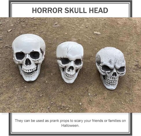 8 قطع من رؤوس جمجمة الهالوين من ديكوس، ديكور جماجم الهالوين البلاستيكية الصغيرة، رؤوس جمجمة بشرية واقعية، جماجم منزل مسكون بالهالوين، لتزيين طاولة المنزل في الهواء الطلق in Kuwait