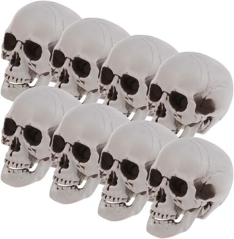 8 قطع من رؤوس جمجمة الهالوين من ديكوس، ديكور جماجم الهالوين البلاستيكية الصغيرة، رؤوس جمجمة بشرية واقعية، جماجم منزل مسكون بالهالوين، لتزيين طاولة المنزل في الهواء الطلق in Kuwait