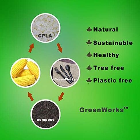 GreenWorks 200 عدد 100 شوكة و100 ملعقة و100 شوكة و100 ملعقة، معتمدة من BPI، مجموعة أدوات مائدة كبيرة، بديل للأواني البلاستيكية in Kuwait