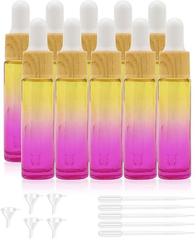 Kesell 10 Pack 10ml Yellow-rose gradient Glass Dropper Bottle Vials Glass Eye Dropper Bottle with 5Pcs Hoppers 5Pcs Dropper for Aromatherapy Cosmetics Sample in Saudi Arabia
