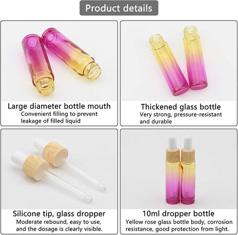 Kesell 10 Pack 10ml Yellow-rose gradient Glass Dropper Bottle Vials Glass Eye Dropper Bottle with 5Pcs Hoppers 5Pcs Dropper for Aromatherapy Cosmetics Sample in Saudi Arabia
