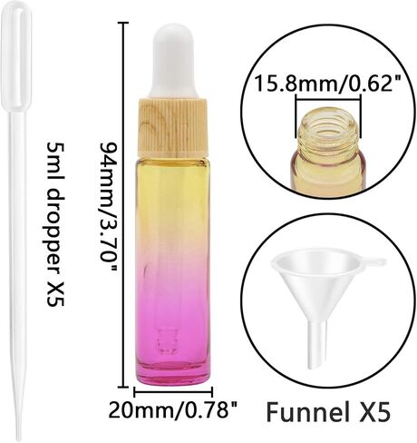Kesell 10 Pack 10ml Yellow-rose gradient Glass Dropper Bottle Vials Glass Eye Dropper Bottle with 5Pcs Hoppers 5Pcs Dropper for Aromatherapy Cosmetics Sample in Saudi Arabia