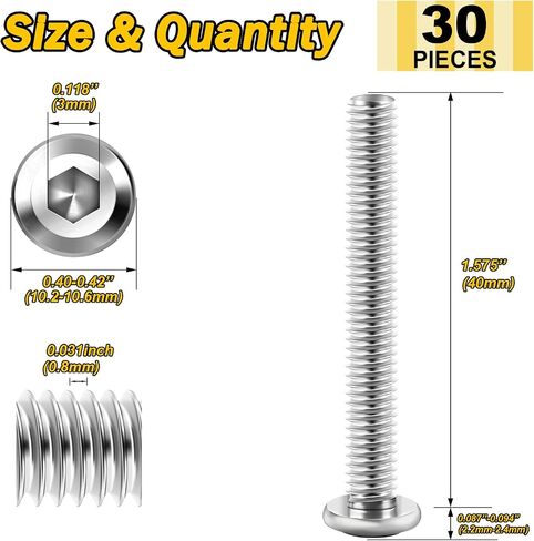 30Pcs M5 x 40mm M5 Bolts Flat Head Hex Socket Cap Screws Bolts, 304 Stainless Steel Furniture Screws Full Thread, Bright Finish & Hex Spanner by Mywish in Kuwait