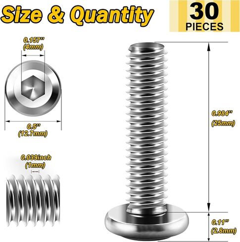 30Pcs M5 x 40mm M5 Bolts Flat Head Hex Socket Cap Screws Bolts, 304 Stainless Steel Furniture Screws Full Thread, Bright Finish & Hex Spanner by Mywish in Kuwait