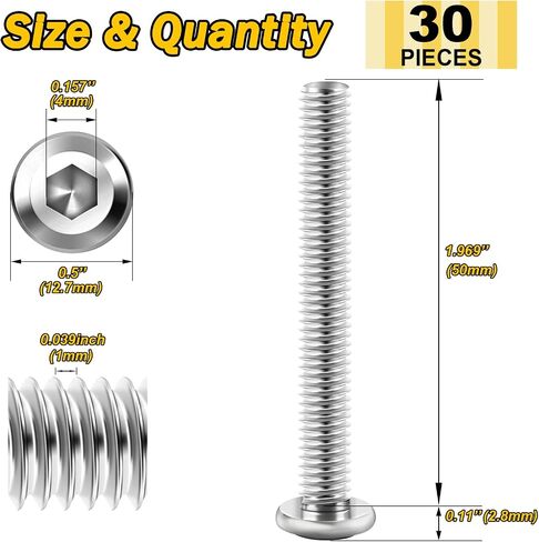 30Pcs M5 x 40mm M5 Bolts Flat Head Hex Socket Cap Screws Bolts, 304 Stainless Steel Furniture Screws Full Thread, Bright Finish & Hex Spanner by Mywish in Kuwait