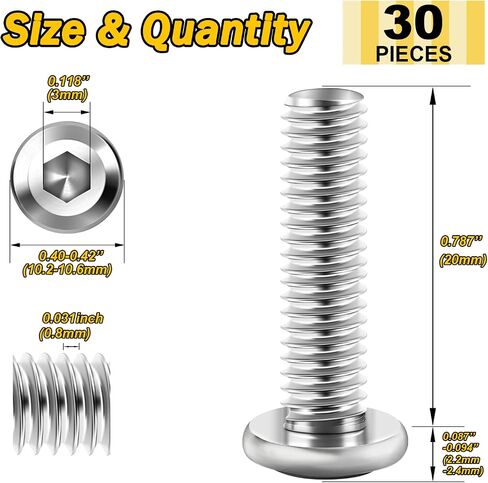 30Pcs M5 x 40mm M5 Bolts Flat Head Hex Socket Cap Screws Bolts, 304 Stainless Steel Furniture Screws Full Thread, Bright Finish & Hex Spanner by Mywish in Kuwait