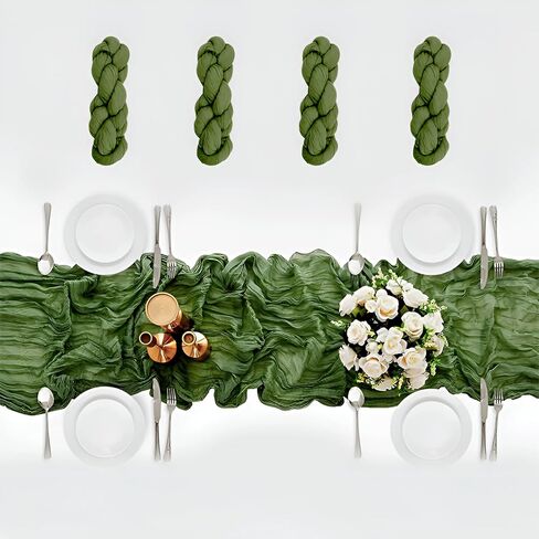 4 Pack-Sage Green Cheesecloth Table Runner - 35x120 Inches: for Baby Showers,Weddings,First Communions,Engagements,Bridal Showers,Boho-Themed Celebrations, and More... in Saudi Arabia