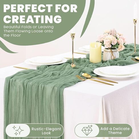 4 Pack-Sage Green Cheesecloth Table Runner - 35x120 Inches: for Baby Showers,Weddings,First Communions,Engagements,Bridal Showers,Boho-Themed Celebrations, and More... in Saudi Arabia