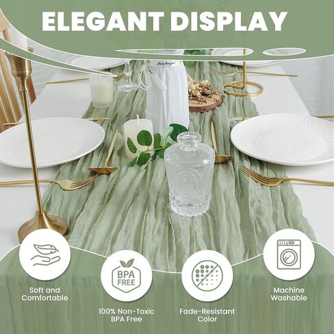 4 Pack-Sage Green Cheesecloth Table Runner - 35x120 Inches: for Baby Showers,Weddings,First Communions,Engagements,Bridal Showers,Boho-Themed Celebrations, and More... in Saudi Arabia
