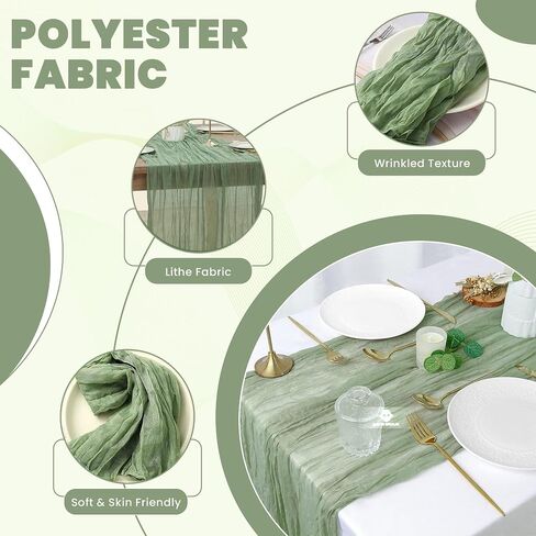 4 Pack-Sage Green Cheesecloth Table Runner - 35x120 Inches: for Baby Showers,Weddings,First Communions,Engagements,Bridal Showers,Boho-Themed Celebrations, and More... in Saudi Arabia