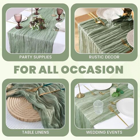 4 Pack-Sage Green Cheesecloth Table Runner - 35x120 Inches: for Baby Showers,Weddings,First Communions,Engagements,Bridal Showers,Boho-Themed Celebrations, and More... in Saudi Arabia