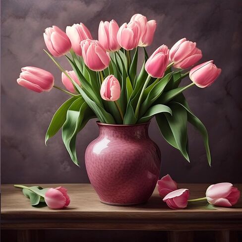 Pink Tulips Artificial Flowers 20 Pieces Artificial Tulips Mother's Day Forever Tulip Bouquet Silk Tulips with Stems for Wedding Birthday Easter Valentine's Day Dinning Room Home Decor in Saudi Arabia