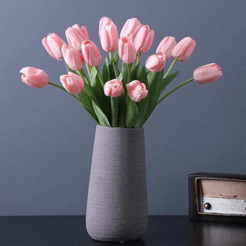 Pink Tulips Artificial Flowers 20 Pieces Artificial Tulips Mother's Day Forever Tulip Bouquet Silk Tulips with Stems for Wedding Birthday Easter Valentine's Day Dinning Room Home Decor in Saudi Arabia