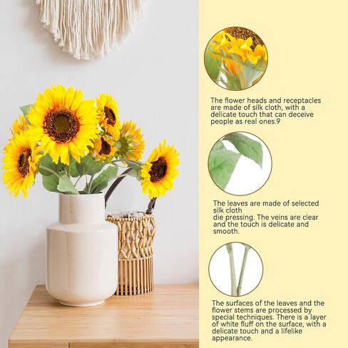Fake Flowers, Artificial Flower with Stem, Fake Sunlowers for Home and Wedding Décor (9 Silk Fake Sunflower Heads, 22.4 inch Tall) in Saudi Arabia