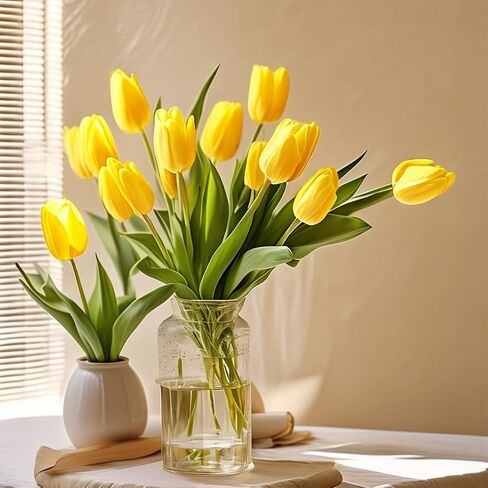 Pink Tulips Artificial Flowers 20 Pieces Artificial Tulips Mother's Day Forever Tulip Bouquet Silk Tulips with Stems for Wedding Birthday Easter Valentine's Day Dinning Room Home Decor in Saudi Arabia
