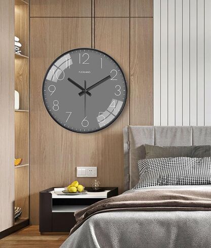 8 Inch Wall Clock, Silent Non Ticking Quality Modern Wall Clocks Battery Operated Analog Small Round Clock Decorative for Home,Offic,Bedroom, Clock Easy to Read (Black + Grey) in Saudi Arabia