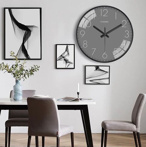 8 Inch Wall Clock, Silent Non Ticking Quality Modern Wall Clocks Battery Operated Analog Small Round Clock Decorative for Home,Offic,Bedroom, Clock Easy to Read (Black + Grey) in Saudi Arabia