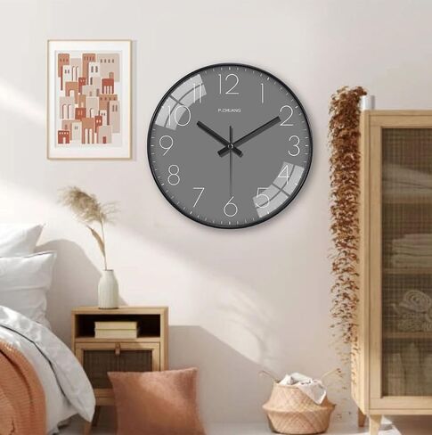 8 Inch Wall Clock, Silent Non Ticking Quality Modern Wall Clocks Battery Operated Analog Small Round Clock Decorative for Home,Offic,Bedroom, Clock Easy to Read (Black + Grey) in Saudi Arabia