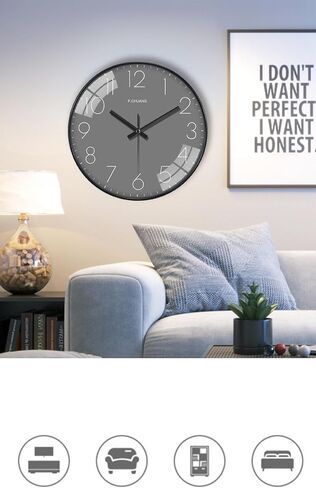 8 Inch Wall Clock, Silent Non Ticking Quality Modern Wall Clocks Battery Operated Analog Small Round Clock Decorative for Home,Offic,Bedroom, Clock Easy to Read (Black + Grey) in Saudi Arabia