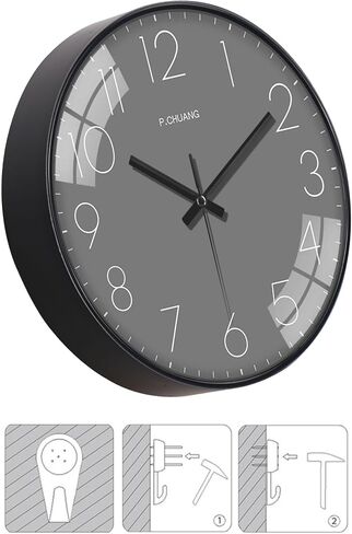 8 Inch Wall Clock, Silent Non Ticking Quality Modern Wall Clocks Battery Operated Analog Small Round Clock Decorative for Home,Offic,Bedroom, Clock Easy to Read (Black + Grey) in Saudi Arabia