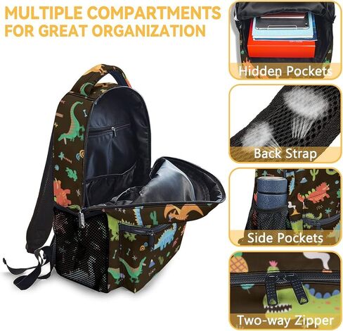 Kids Boys Dinosaur School Backpack, 16" Black Dinosaur School Bag for Toddler Students, Cute Large Capacity Bookbag for Preschool in Saudi Arabia