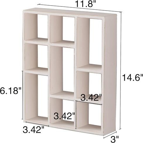 SOFE Small White Shadow Box with Shelves, Wall Shelving Unit 9-Compartments, Freestanding or Wall Mounted Curio Cabinet, Knick Knack Display Shelf, Wood Floating Cube Shelves for Wall, Collectibles in Kuwait