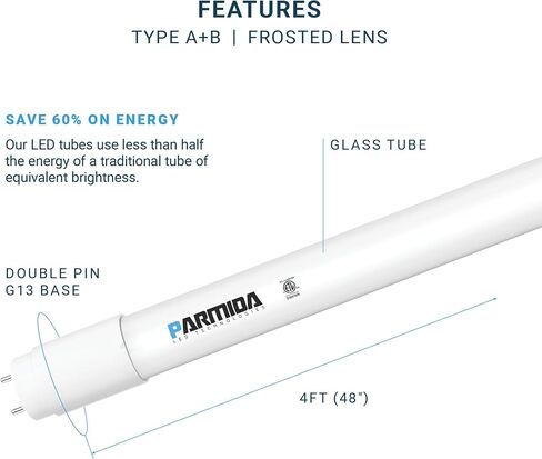 PARMIDA 20-Pack 4FT LED T8 Hybrid Type A+B Light Tube, 24W, Plug & Play or Ballast Bypass, Single-Ended OR Double-Ended Connection, 3000lm, Frosted Cover, T8 T10 T12, ETL - 6000K in Saudi Arabia