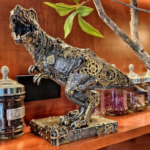 تمثال ديناصور ميكانيكي T-Rex Steampunk ريترو جير خيالي طافوا ديناصور تمثال ديكور جماعي رجل كهف ديكور المنزل in Saudi Arabia