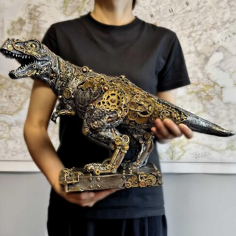 تمثال ديناصور ميكانيكي T-Rex Steampunk ريترو جير خيالي طافوا ديناصور تمثال ديكور جماعي رجل كهف ديكور المنزل in Saudi Arabia