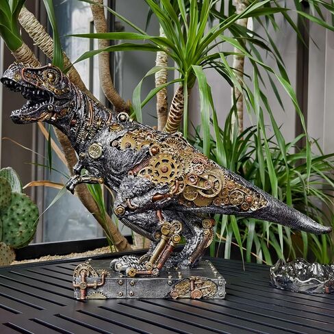 تمثال ديناصور ميكانيكي T-Rex Steampunk ريترو جير خيالي طافوا ديناصور تمثال ديكور جماعي رجل كهف ديكور المنزل in Saudi Arabia