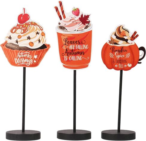 ديكور الخريف من RoseCraft، 3 قطع خشبية لتزيين سطح الطاولة للخريف للمنزل المزرعة وحصاد الأعشاب الضارة وأعياد الميلاد وديكور الحفلات الداخلية - برتقالي. in Kuwait