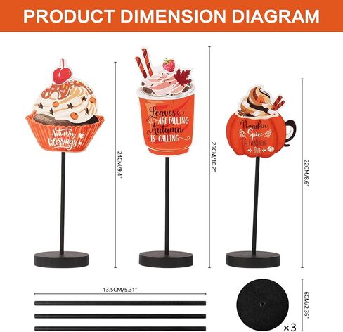 ديكور الخريف من RoseCraft، 3 قطع خشبية لتزيين سطح الطاولة للخريف للمنزل المزرعة وحصاد الأعشاب الضارة وأعياد الميلاد وديكور الحفلات الداخلية - برتقالي. in Kuwait