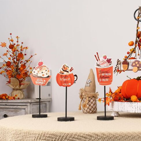 ديكور الخريف من RoseCraft، 3 قطع خشبية لتزيين سطح الطاولة للخريف للمنزل المزرعة وحصاد الأعشاب الضارة وأعياد الميلاد وديكور الحفلات الداخلية - برتقالي. in Kuwait