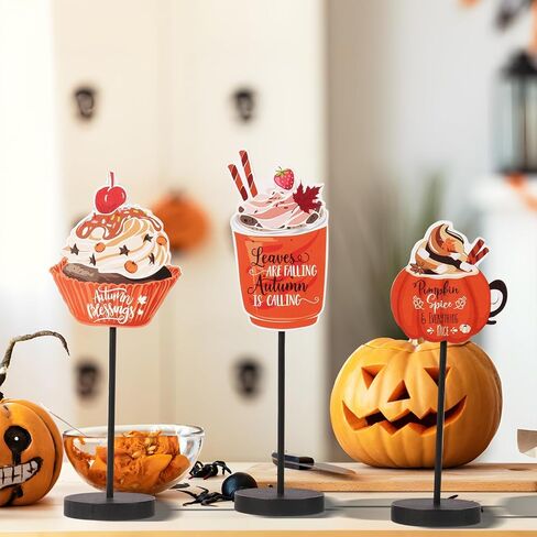 ديكور الخريف من RoseCraft، 3 قطع خشبية لتزيين سطح الطاولة للخريف للمنزل المزرعة وحصاد الأعشاب الضارة وأعياد الميلاد وديكور الحفلات الداخلية - برتقالي. in Kuwait