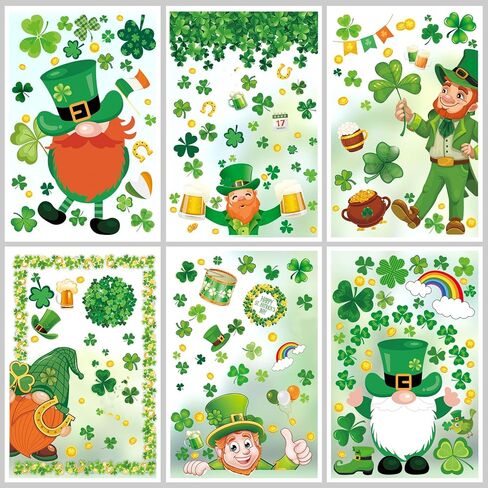 St-Patricks-Day-Window-Clings-Decorations, 12 Sheets St Patrick's Day Shamrock Window Clings, Holiday Seasonal Window Clings for Bar Office Home School Decoration Party Supplies in Saudi Arabia